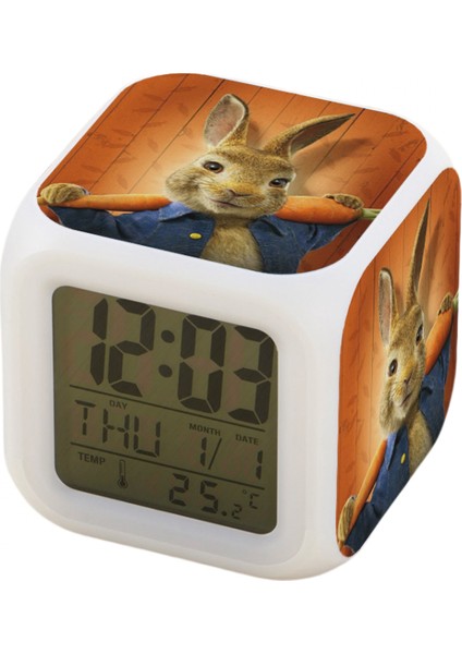 7 Renkli LED Kare Dijital Alarmlı Saat - Beyaz (Yurt Dışından)