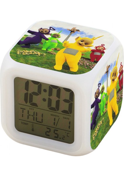 7 Renkli LED Kare Dijital Alarmlı Saat - Beyaz (Yurt Dışından)