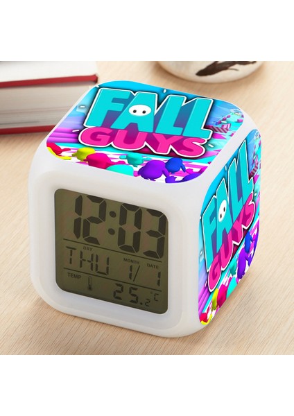 7 Renkli LED Kare Dijital Alarmlı Saat - Beyaz (Yurt Dışından)