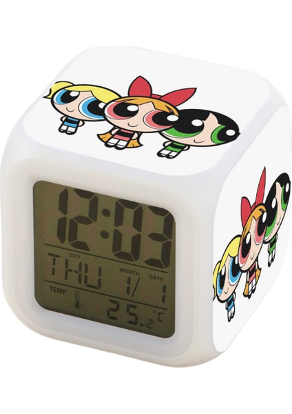 7 Renkli LED Kare Dijital Alarmlı Saat - Beyaz (Yurt Dışından)