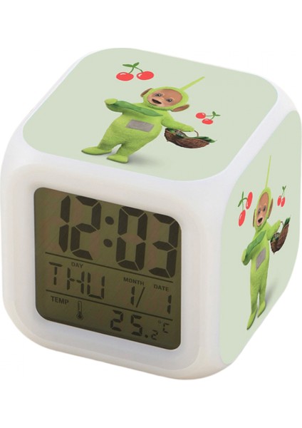 7 Renkli LED Kare Dijital Alarmlı Saat - Beyaz (Yurt Dışından)