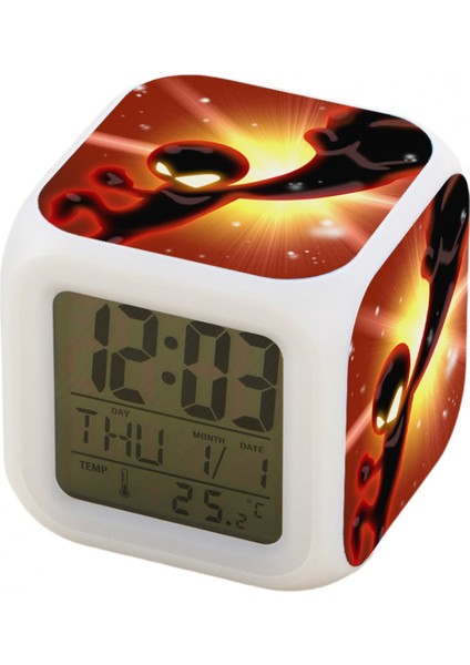 7 Renkli LED Kare Dijital Alarmlı Saat - Beyaz (Yurt Dışından)