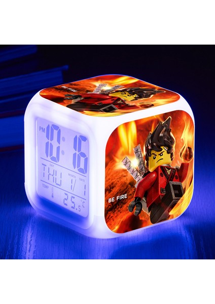 7 Renkli LED Kare Dijital Alarmlı Saat - Beyaz (Yurt Dışından)