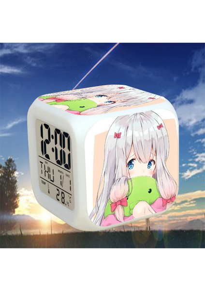 7 Renkli LED Kare Dijital Alarmlı Saat - Beyaz (Yurt Dışından)