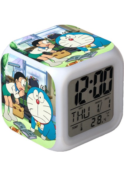 7 Renkli LED Kare Dijital Alarmlı Saat - Beyaz (Yurt Dışından)