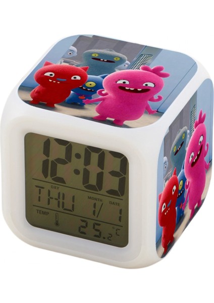 7 Renkli LED Kare Dijital Alarmlı Saat - Beyaz (Yurt Dışından)
