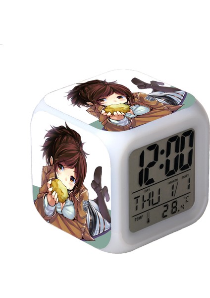 7 Renkli LED Kare Dijital Alarmlı Saat - Beyaz (Yurt Dışından)