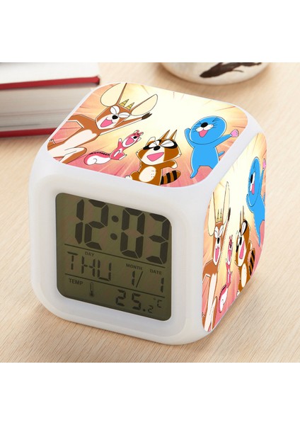 7 Renkli LED Kare Dijital Alarmlı Saat - Beyaz (Yurt Dışından)