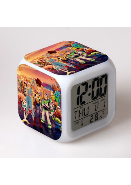 7 Renkli LED Kare Dijital Alarmlı Saat - Beyaz (Yurt Dışından)