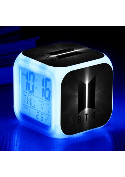 7 Renkli LED Kare Dijital Alarmlı Saat - Beyaz (Yurt Dışından)