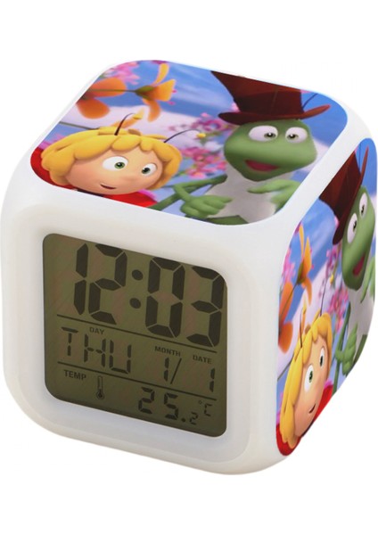 7 Renkli LED Kare Dijital Alarmlı Saat - Beyaz (Yurt Dışından)