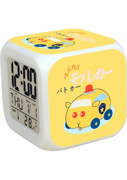 7 Renkli LED Kare Dijital Alarmlı Saat - Beyaz (Yurt Dışından)