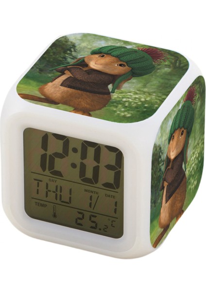 7 Renkli LED Kare Dijital Alarmlı Saat - Beyaz (Yurt Dışından)