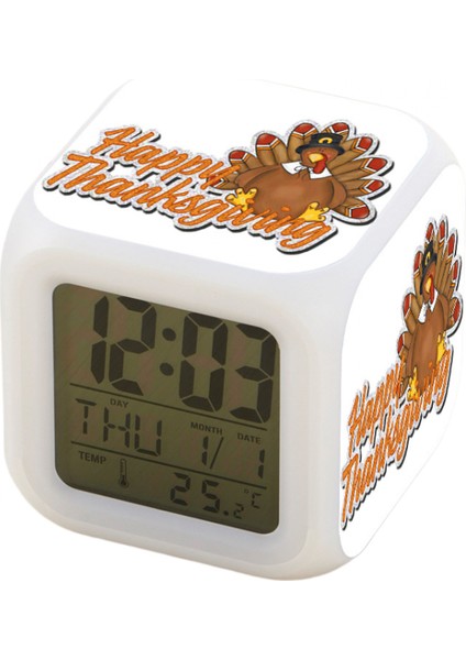 7 Renkli LED Kare Dijital Alarmlı Saat - Beyaz (Yurt Dışından)