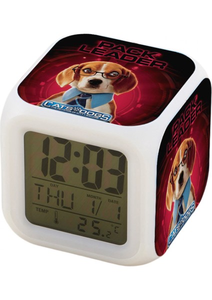 7 Renkli LED Kare Dijital Alarmlı Saat - Beyaz (Yurt Dışından)