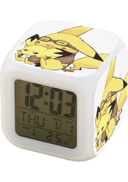 7 Renkli LED Kare Dijital Alarmlı Saat - Beyaz (Yurt Dışından)