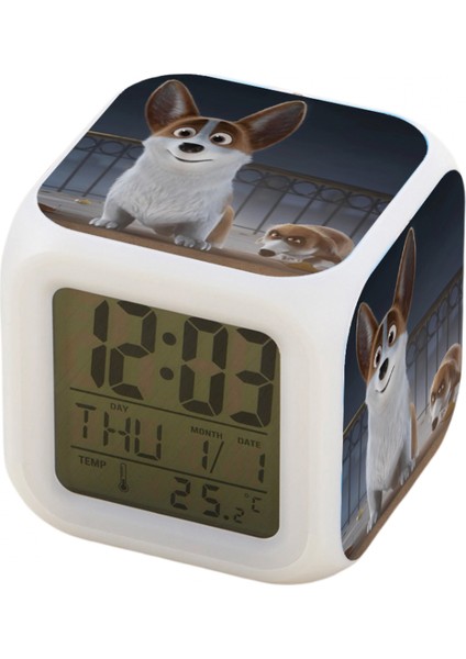 7 Renkli LED Kare Dijital Alarmlı Saat - Beyaz (Yurt Dışından)