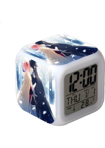 7 Renkli LED Kare Dijital Alarmlı Saat - Beyaz (Yurt Dışından)