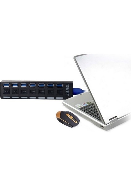 5258 7 Port USB 3.0 2.0 Hub Anahtarlı Çoklayıcı Çoğaltıcı Switch