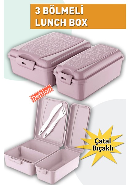 3 Bölmeli Çatal Kaşıklı Lunch Box Beslenme Kutusu Çantası Lunchbox Yemek Seti