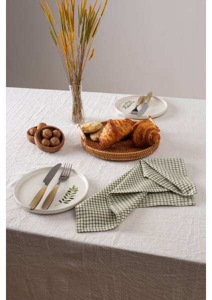 Arya | 6'lı Keten Piti Kareli Haki Peçete - Piknik Dekorasyonu 40 X 40 Cm modelleri