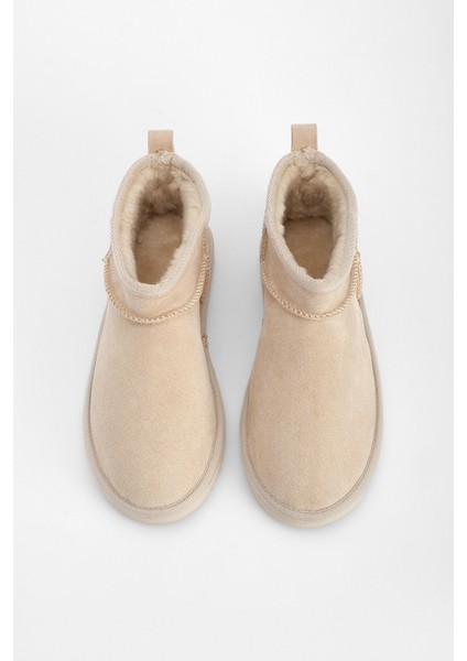Kadın İçi Kürklü Günlük Bot Pasep Bej Süet