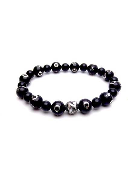 Gümüş Ayyıldız Işlemeli Oltu Taşı Bileklik S (16CM)