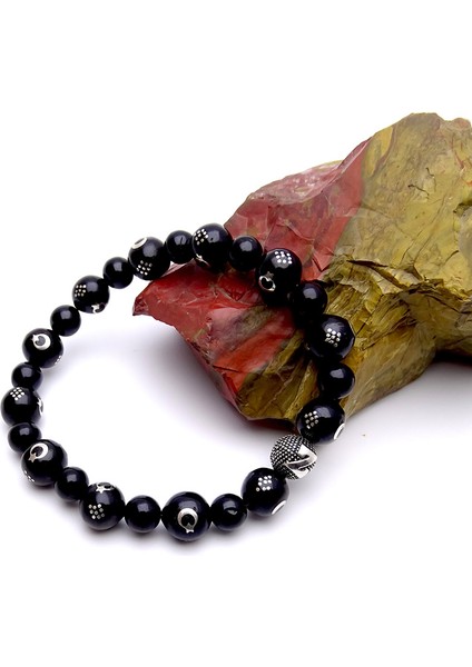 Gümüş Ayyıldız Işlemeli Oltu Taşı Bileklik S (16CM) fiyatları