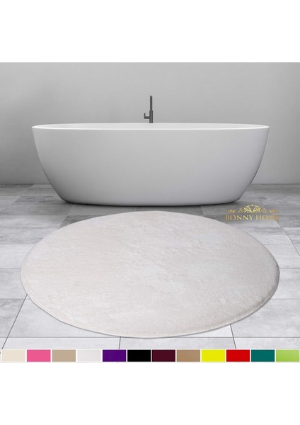 Elite Beyaz 100X100 cm Yuvarlak Peluş Banyo Paspası Kaymaz Taban Pufidik Banyo Halısı