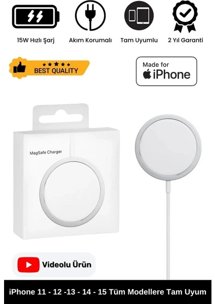 iPhone 11 12 13 14 15 Magsafe Kablosuz Hızlı Şarj Aleti Apple Tam Uyumlu Wireless Charger Adaptörü