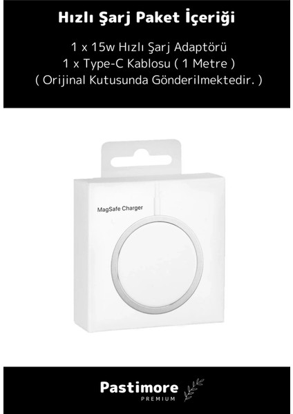 iPhone 11 12 13 14 15 Magsafe Kablosuz Hızlı Şarj Aleti Apple Tam Uyumlu Wireless Charger Adaptörü