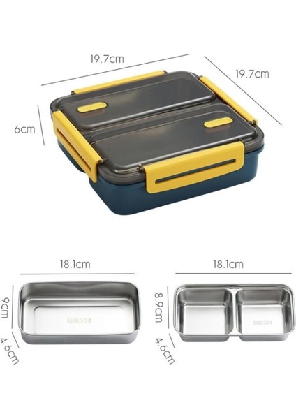 Bento 950ML Lunchbox Tek Katlı 3 Bölmeli Çelik Sefer Tası Yemek Kutusu (Koyu Yeşil)