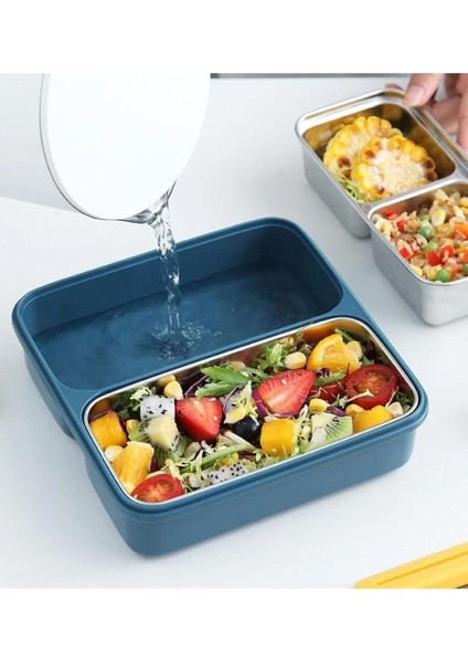 Bento 950ML Lunchbox Tek Katlı 3 Bölmeli Çelik Sefer Tası Yemek Kutusu (Koyu Yeşil)