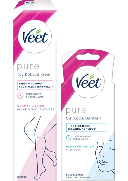 Pure Cream 200 ml + Veet Pure Sir Ağda Bandı Yüz - 20 Adet