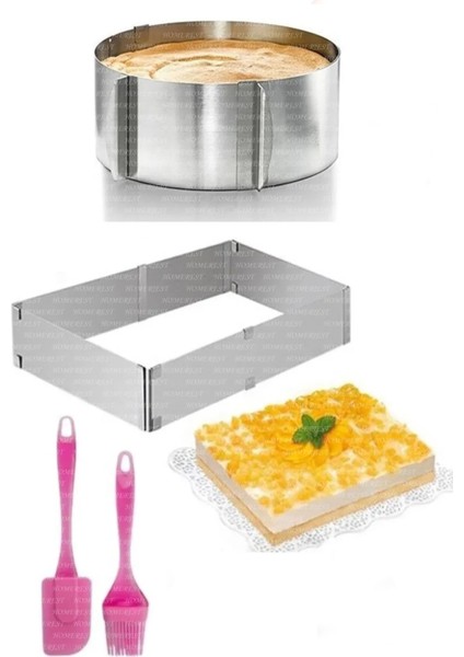 4 Adet Pasta Kek Seti, Ayarlanabilir Yuvarlak Kare Kek Kalıbı, Silikon Spatula Silikon Fırça Seti