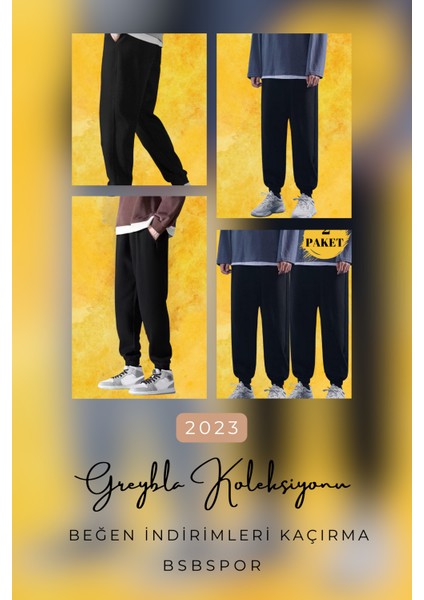 Kışlık Eşofman Altı Bol Salaş Ikili Paket Gri Siyah Spor Jogger fırsatları
