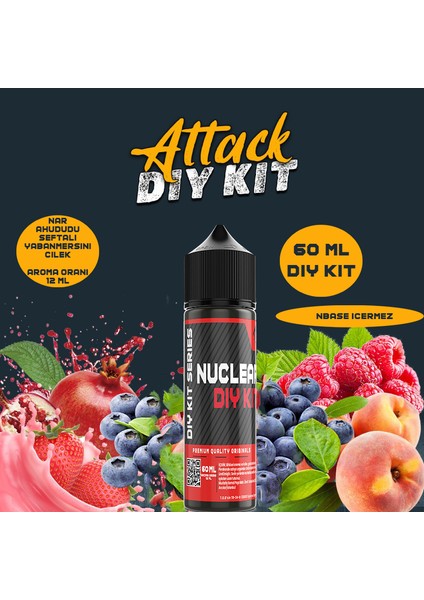 Attack 30 60 100 ml Dıy Kit Yabanmersini Çilek Nar Aroması 6 ml (Aroma Içerir )