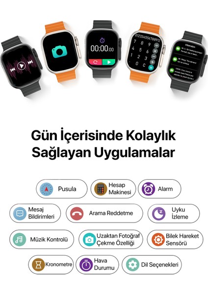 Watch 9 H12 Ultra SE 2023 Pusula Nfc Siri Vidalı Bluetooth Arama Özellikli Akıllı Saat