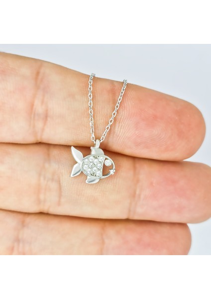 Gümüş Mini Taşlı Balık Kolye fiyatları