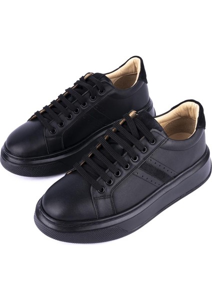 6101 Kalın Taban Komple Deri Spor Ayakkabı Siyah 6101