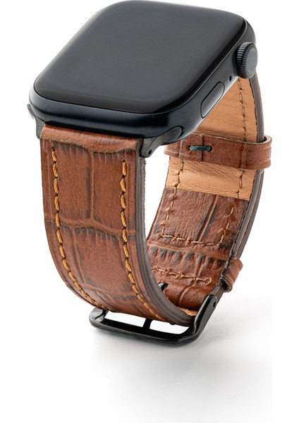Lesband Leather crocco Taba Gerçek Deri Apple Watch Kordon Seri 1-8, Se, Ultra ve Ultra 2 ile Uyumlu