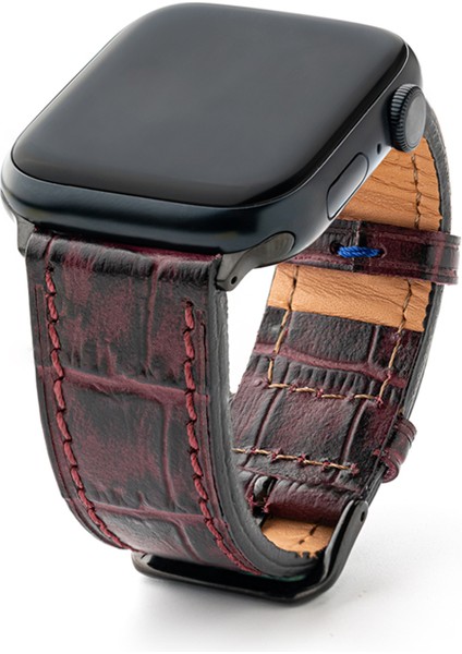 Lesband Leather crocco Mor Gerçek Deri Apple Watch Kordon Seri 1-8, Se, Ultra ve Ultra 2 ile Uyumlu