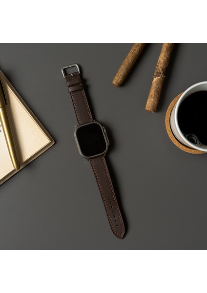 Lesband Leather klasik Kahverengi Gerçek Deri Apple Watch Kordon Seri 1-8, Se, Ultra ve Ultra 2 ile Uyumlu modelleri