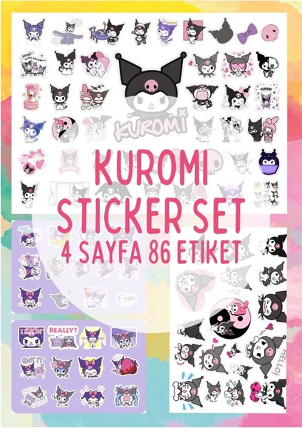 Kuromi Sanrio Sticker Set - 4 Sayfa 86 Adet Etiket