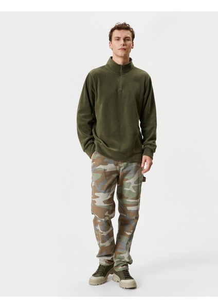Polar Sweatshirt Yarım Fermuarlı Dik Yaka Uzun Kollu