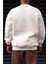 Erkek Kırık Beyaz Krem Ekru Believe Baskılı 0 Sıfır Yaka Oversize Salaş Bol Kesim Polar Sweatshirt 2