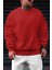 Erkek Kırmızı Basic 0 Sıfır Yaka Baskısız Düz Oversize Salaş Bol Kesim Polar Sweatshirt 1