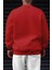 Erkek Kırmızı Basic 0 Sıfır Yaka Baskısız Düz Oversize Salaş Bol Kesim Polar Sweatshirt 2