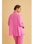 Jade Süs Dikişli ve Düğmeli Fırfır Yaka Keten Pembe Tunik Pantolon Takım 3