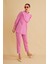 Jade Süs Dikişli ve Düğmeli Fırfır Yaka Keten Pembe Tunik Pantolon Takım 5